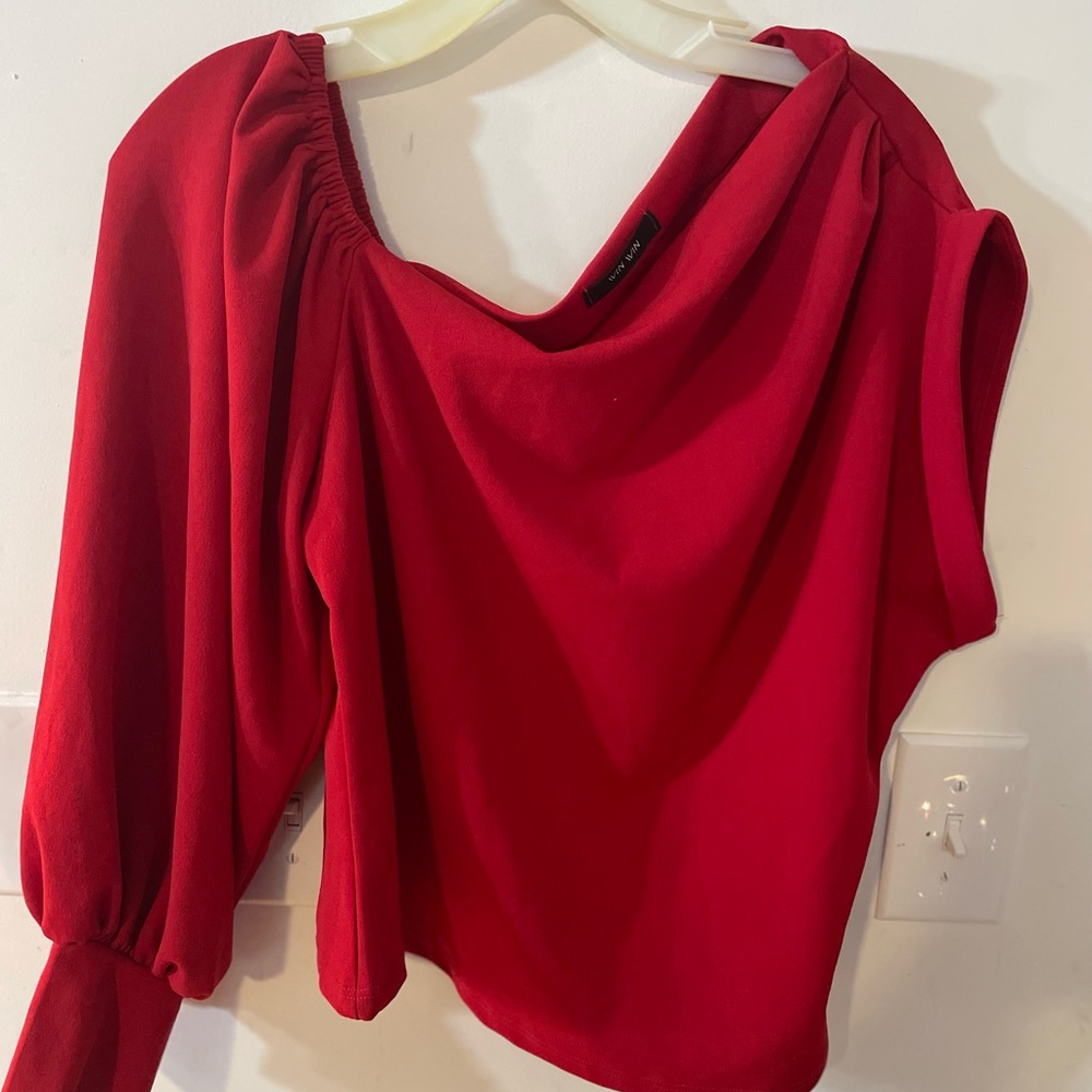 Vin Vin Red Draped One-Shoulder Women's Top Size 2XL